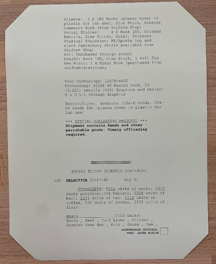 Battlestar Galactica Supply Documents w/ COA