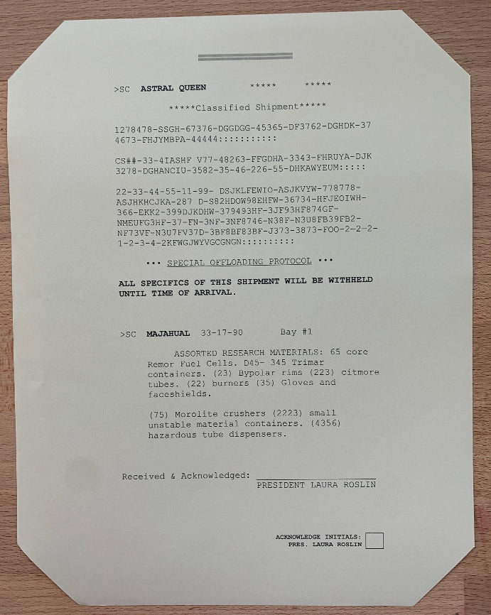 Battlestar Galactica Supply Documents w/ COA