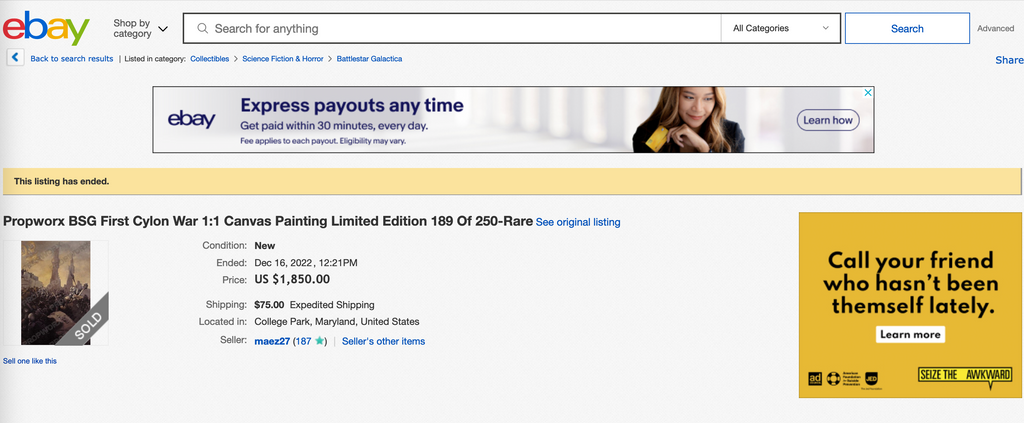 Adama's "First Cylon War" Original Art Giclee Print.