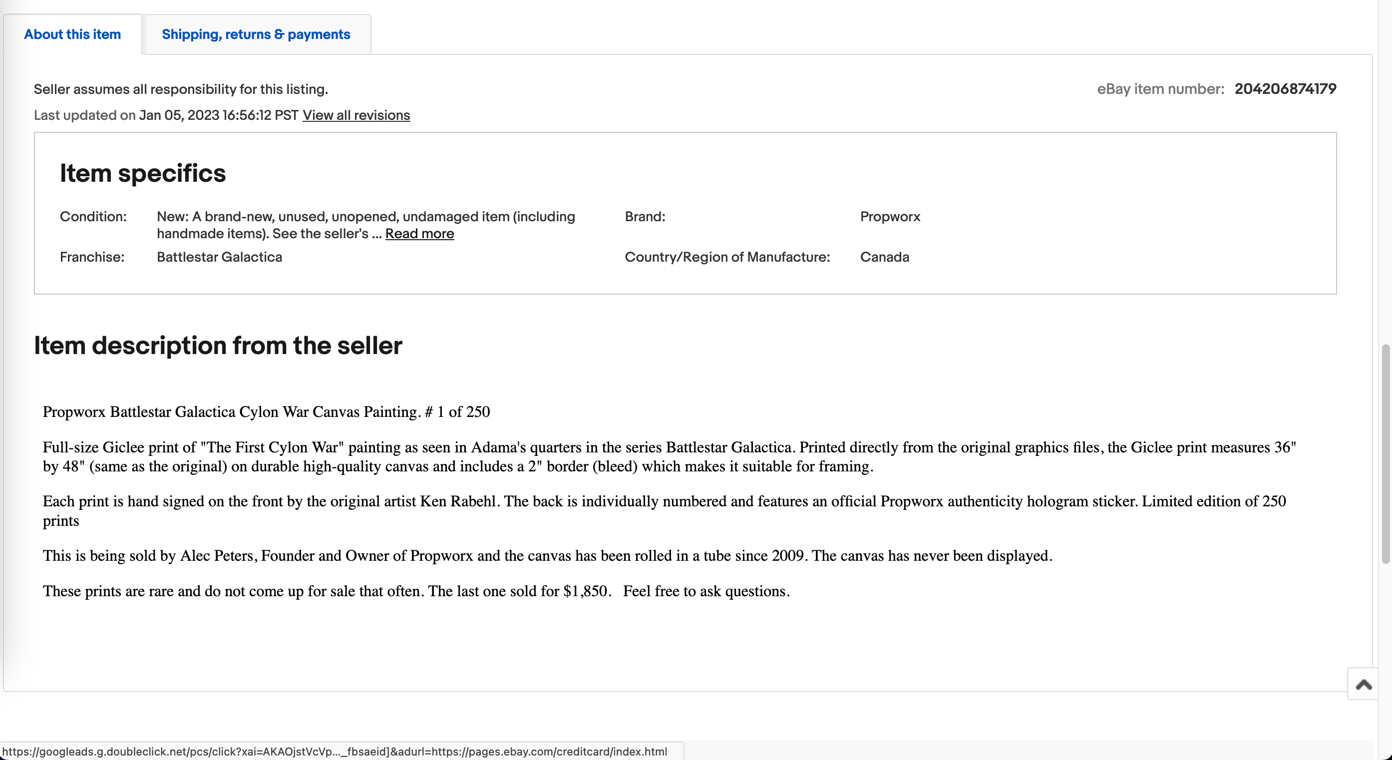 Adama's "First Cylon War" Original Art Giclee Print.